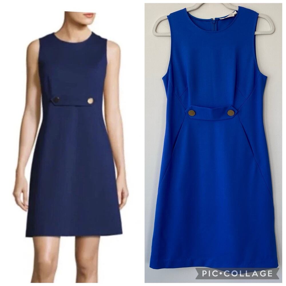 Tory Burch Brynn Ponte Dress Sheath Sleeveless Career Stretch Gold Buttons S